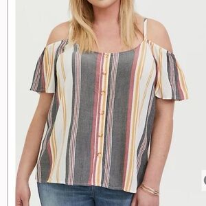 Safari Stripe cold shoulder blouse sz 2 Torrid